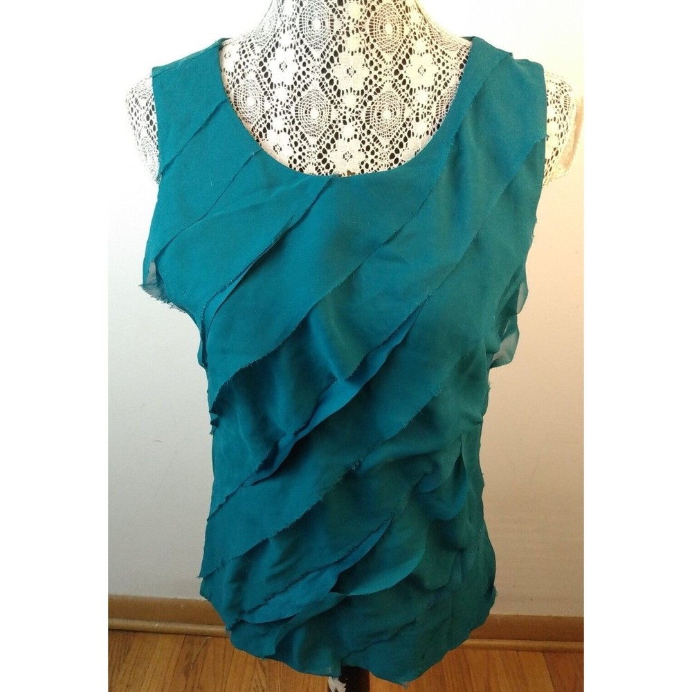 Ann Taylor Asymmetrical Ruffles Front Sleeveless Cotton Blend Top Size M